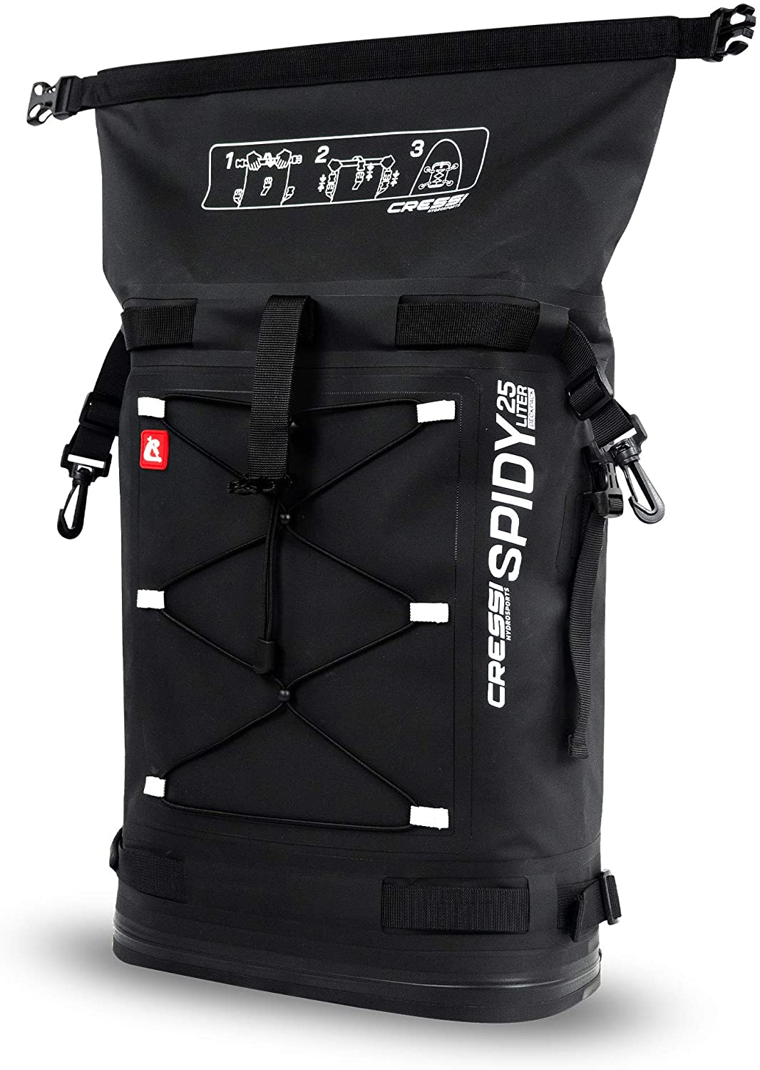 CRESSI Spidy Dry Deckpack Black 25 L Wasserdichter Rucksack für SUP's