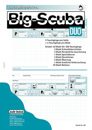 405_0 sub-base Logbuch Einlagen Big Scuba DUO mit 3er PADI Lochung