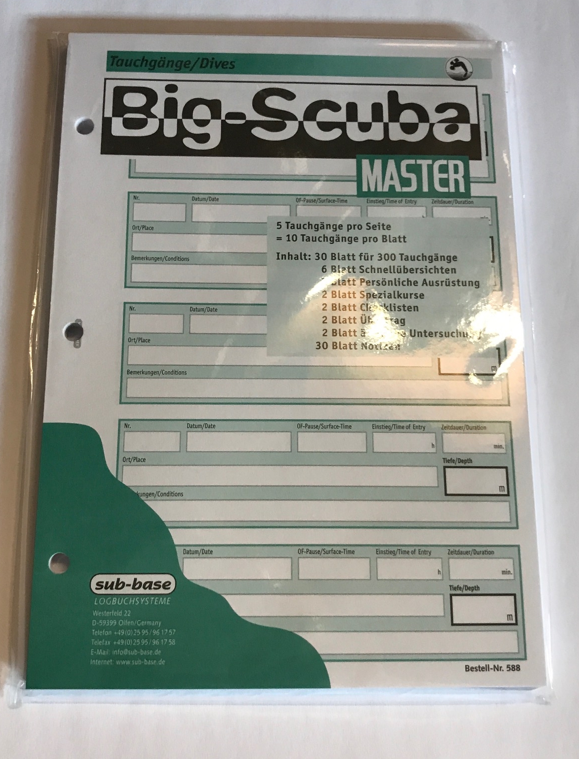PADIEinlagenMASTER sub-base Logbuch Einlagen Big Scuba MASTER mit 3er PADI Lochung