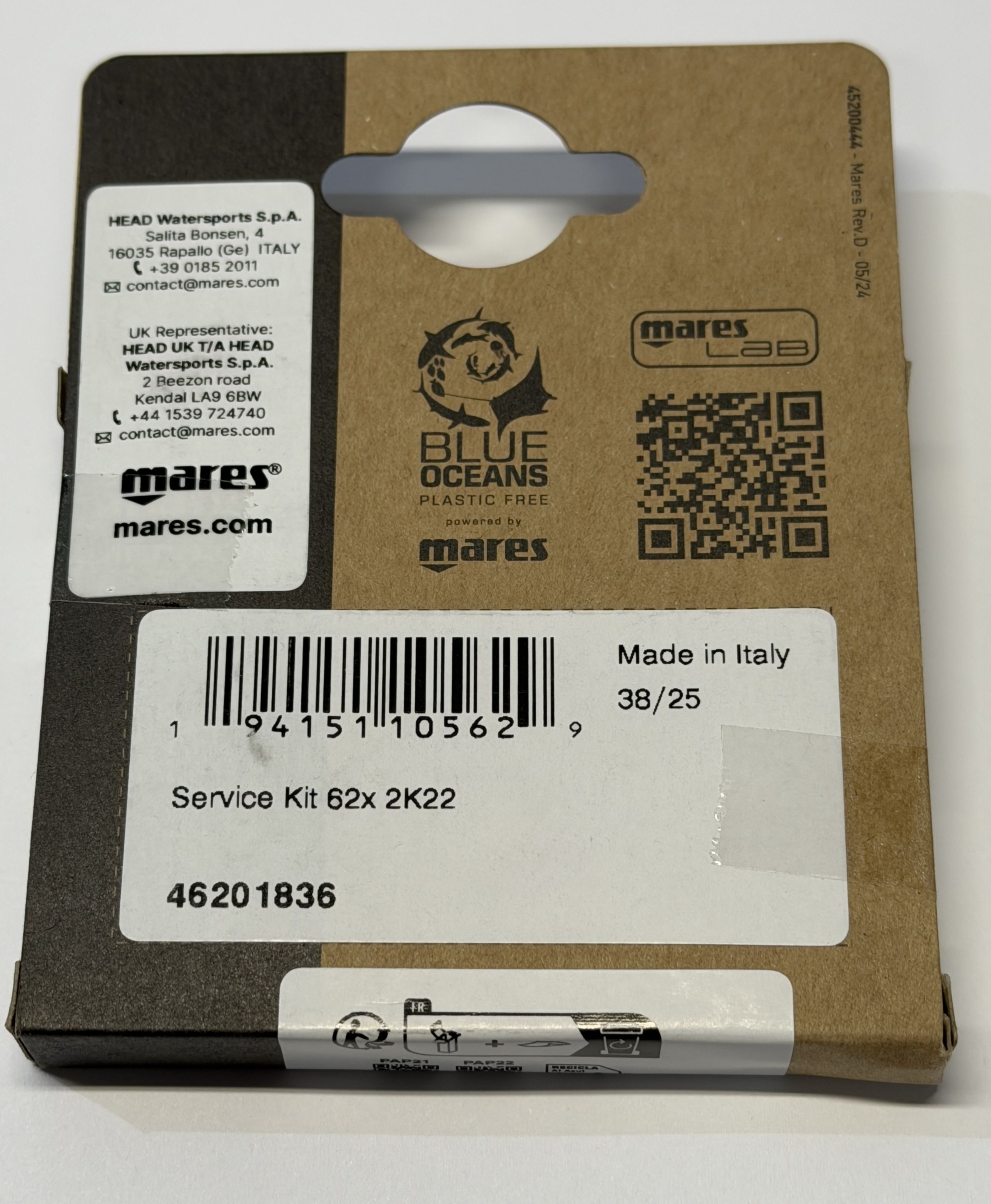 Mares 1. Stufe Service Kit für 62X Atemregler Lungenautomat Regulator