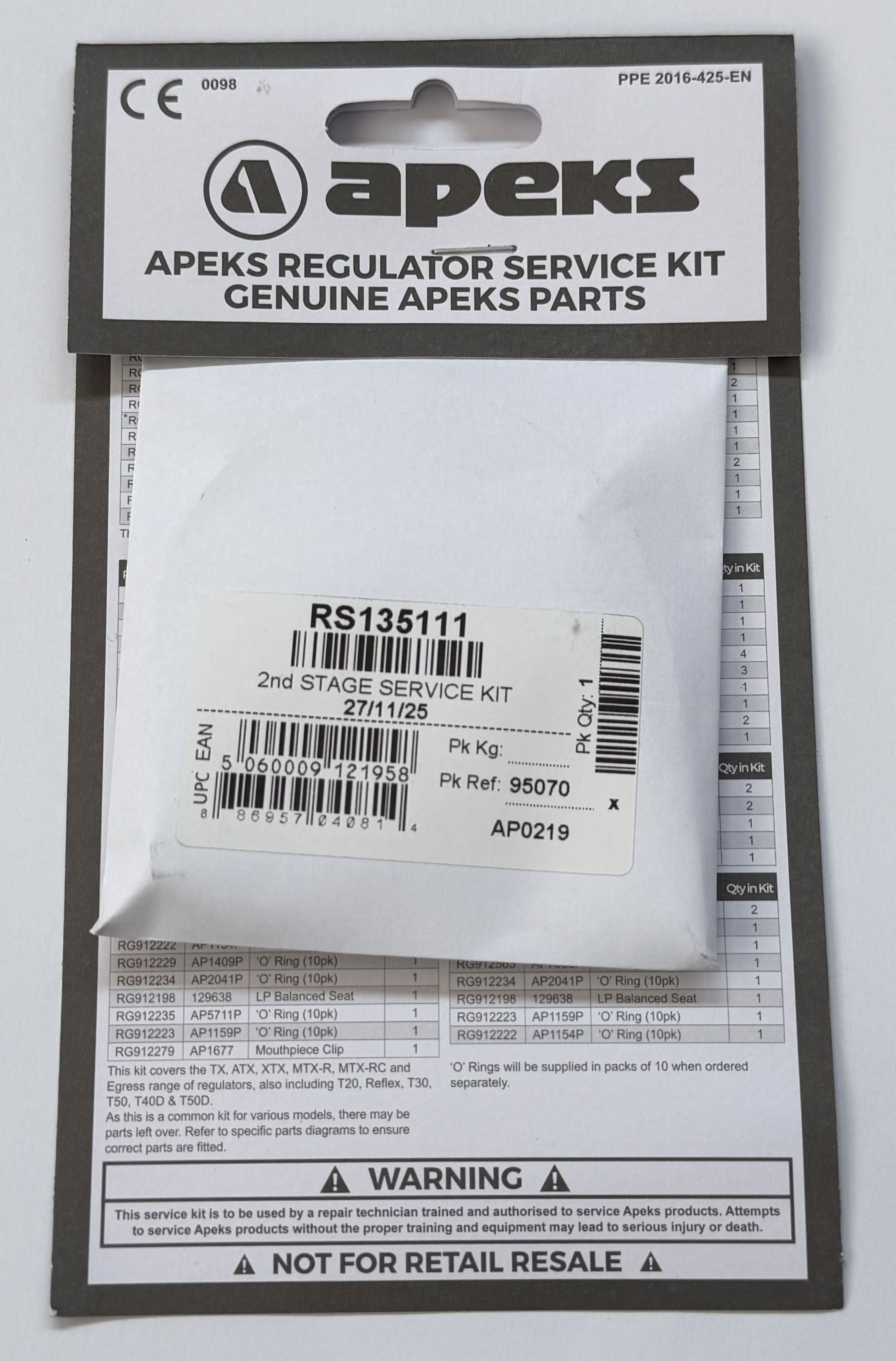 Apeks 2. Stufe Service Kit für TX / ATX / XTX / CTX / MTX Atemregler