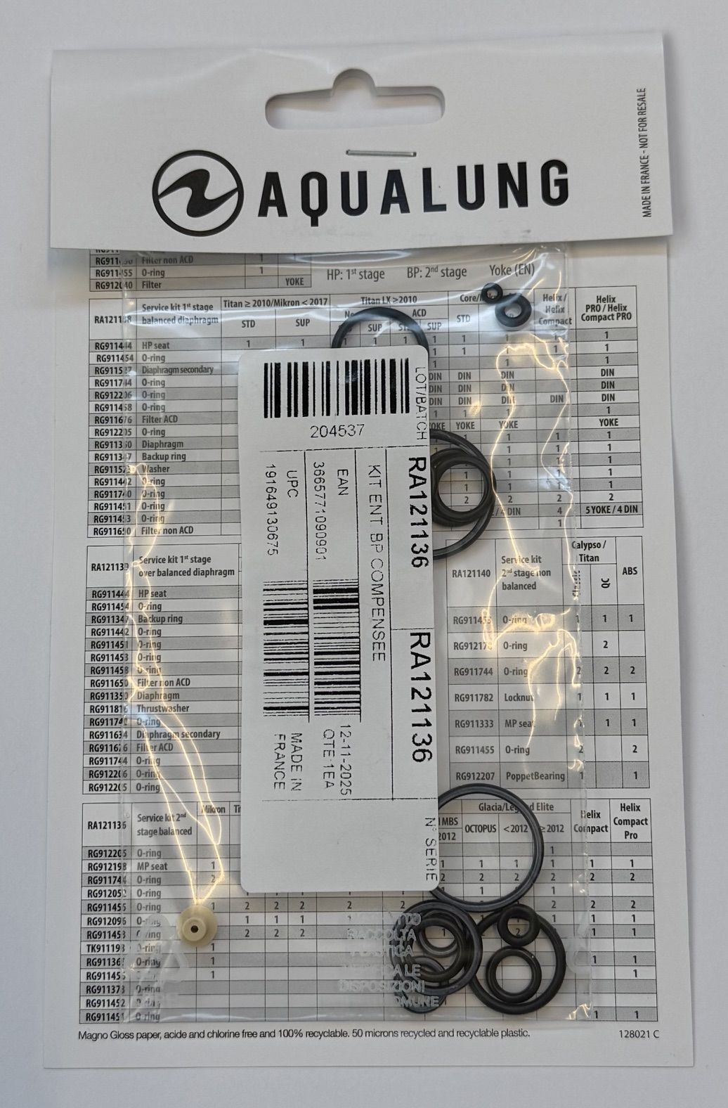 Aqualung 2. Stufe Service Kit für TITAN / Helix / Core / Legend / Mikron