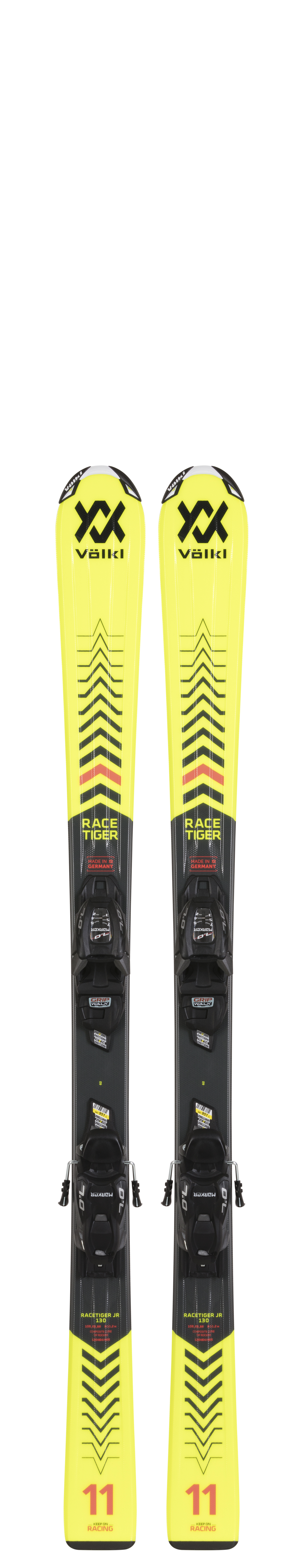 120465-Voelkl-ski-Racetiger-JR-Yellow-VMotion-front VÖLKL RACETIGER JUNIOR mit Bindung VMOTION 7.0 Kinderski Collection 2023